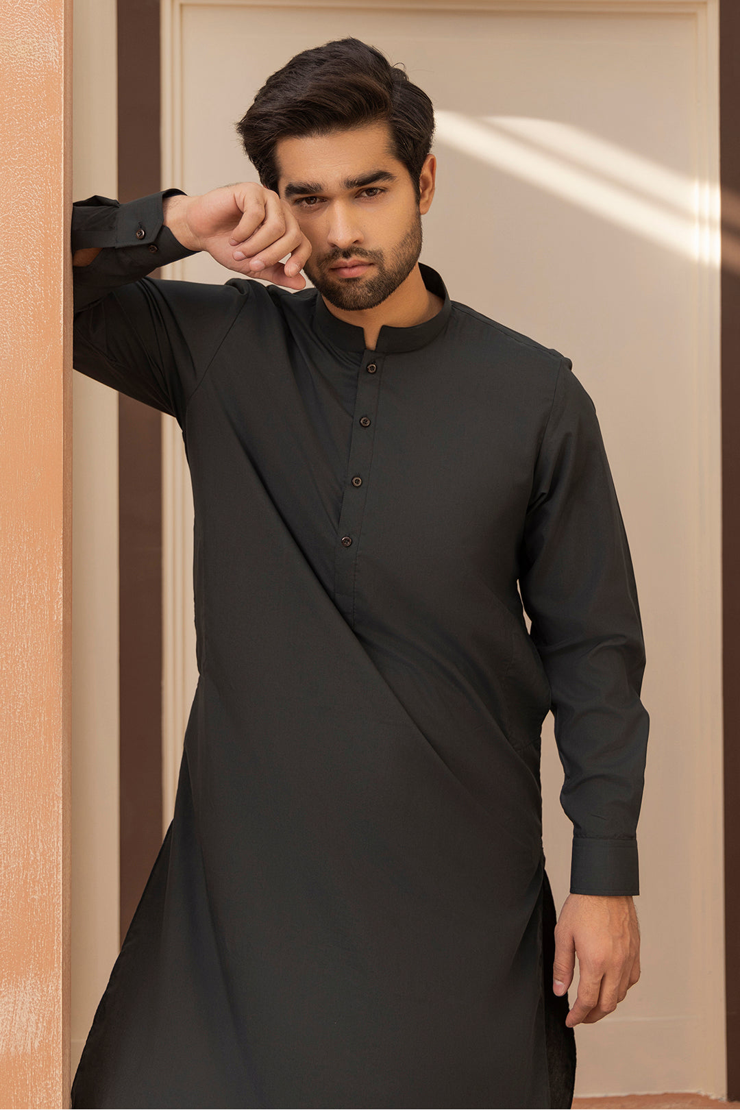 Black Wash & Wear Shalwar Kameez Fabric (2-Piece) - Image 113