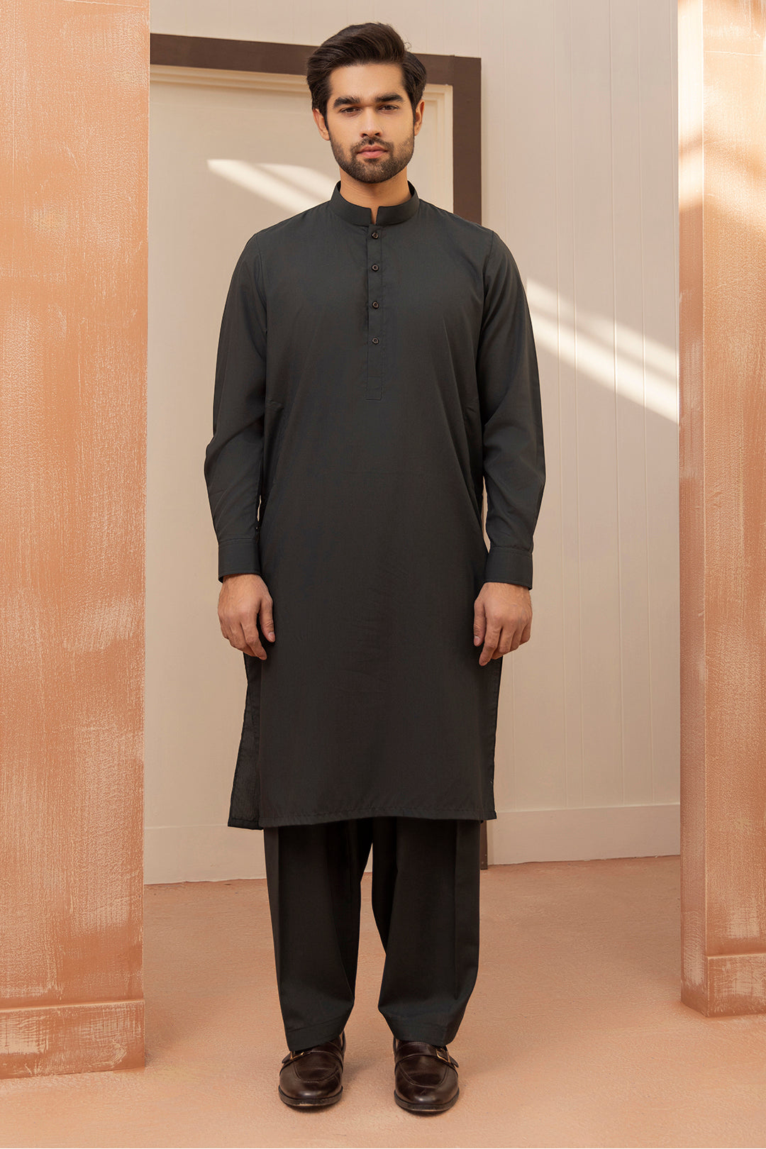 Black Wash & Wear Shalwar Kameez Fabric (2-Piece) - Image 114