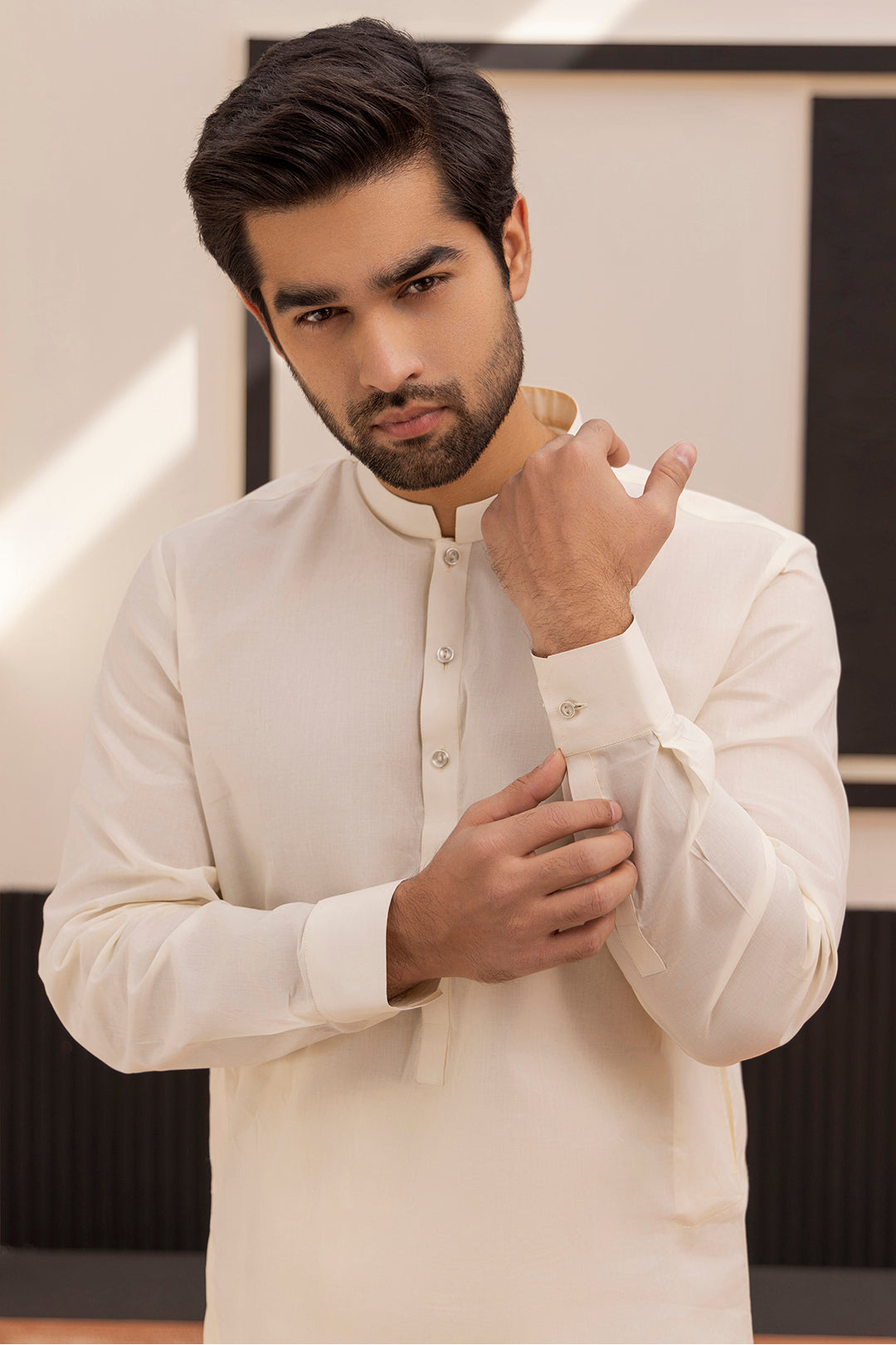 Black Wash & Wear Shalwar Kameez Fabric (2-Piece) - Image 129