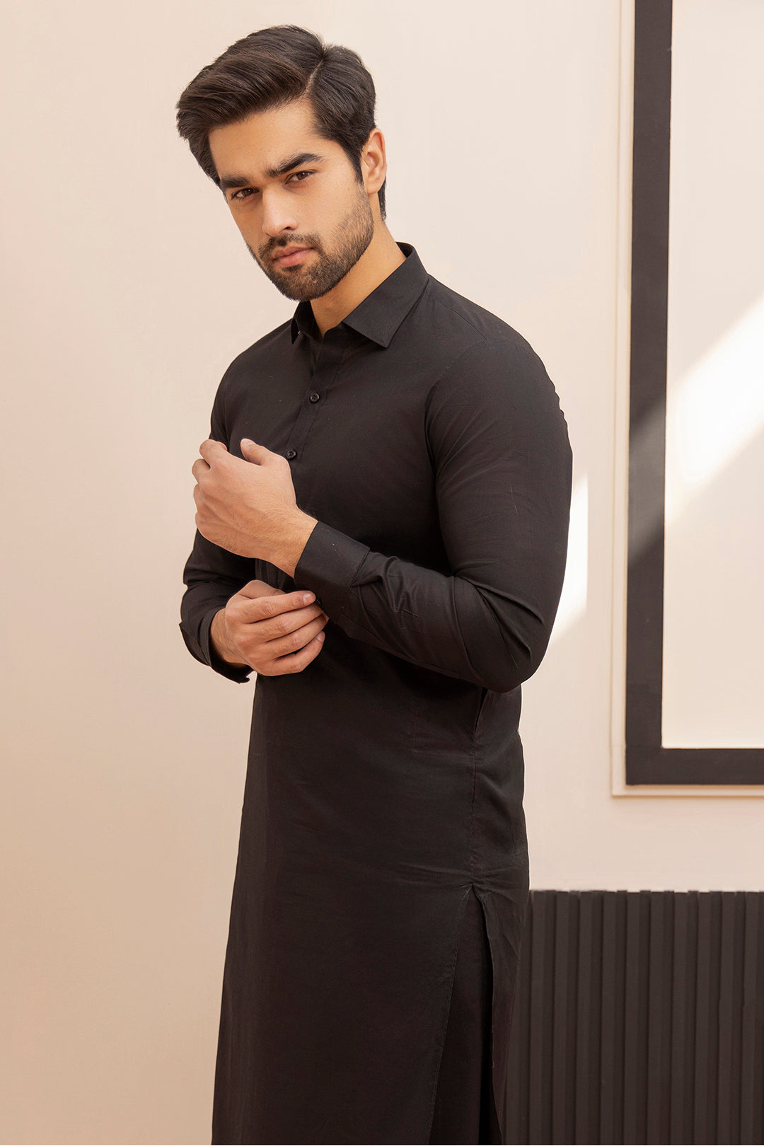 Black Wash & Wear Shalwar Kameez Fabric (2-Piece) - Image 130