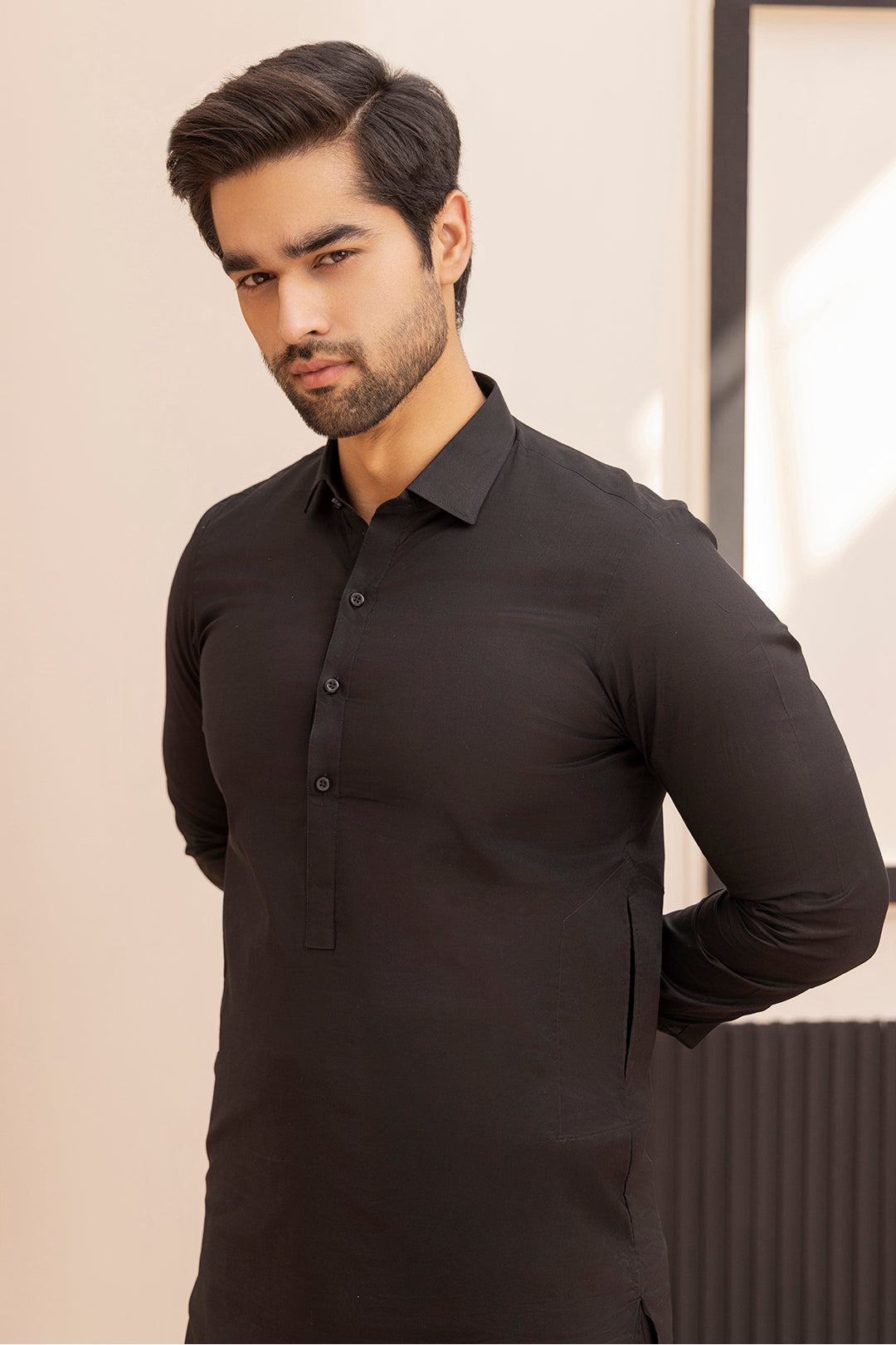 Black Wash & Wear Shalwar Kameez Fabric (2-Piece) - Image 134