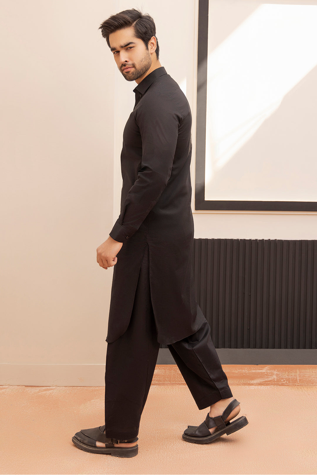 Black Wash & Wear Shalwar Kameez Fabric (2-Piece) - Image 135