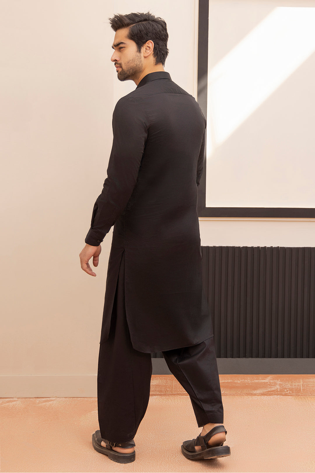 Black Wash & Wear Shalwar Kameez Fabric (2-Piece) - Image 136