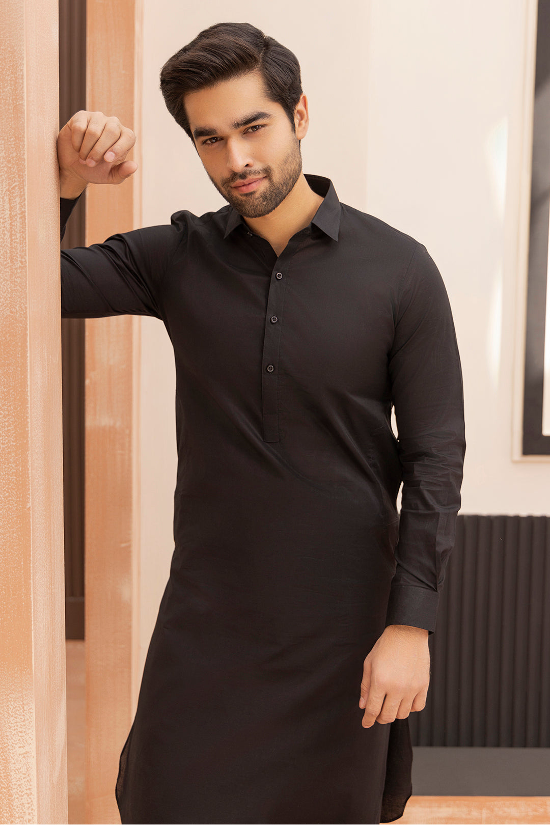 Black Wash & Wear Shalwar Kameez Fabric (2-Piece) - Image 137