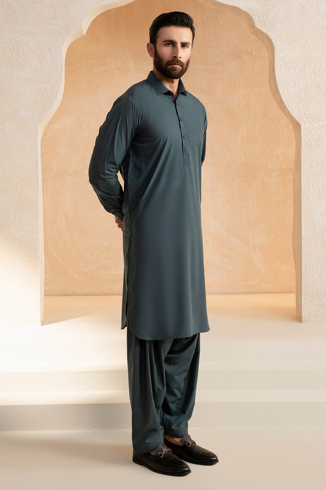 Black Wash & Wear Shalwar Kameez Fabric (2-Piece) - Image 167