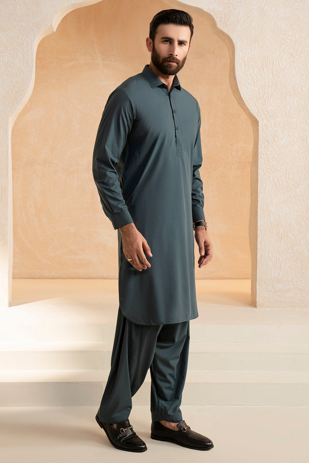 Black Wash & Wear Shalwar Kameez Fabric (2-Piece) - Image 169