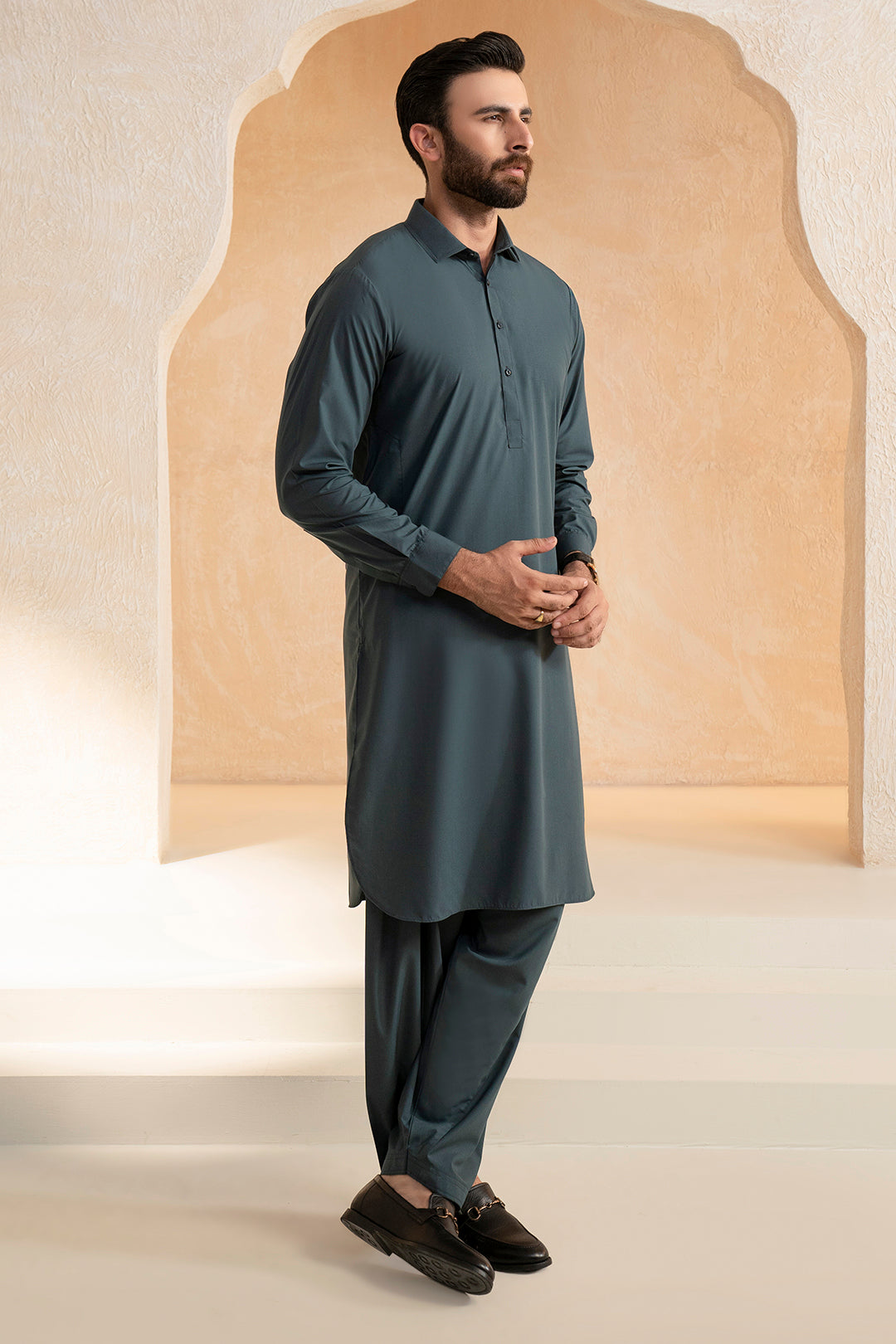 Black Wash & Wear Shalwar Kameez Fabric (2-Piece) - Image 171
