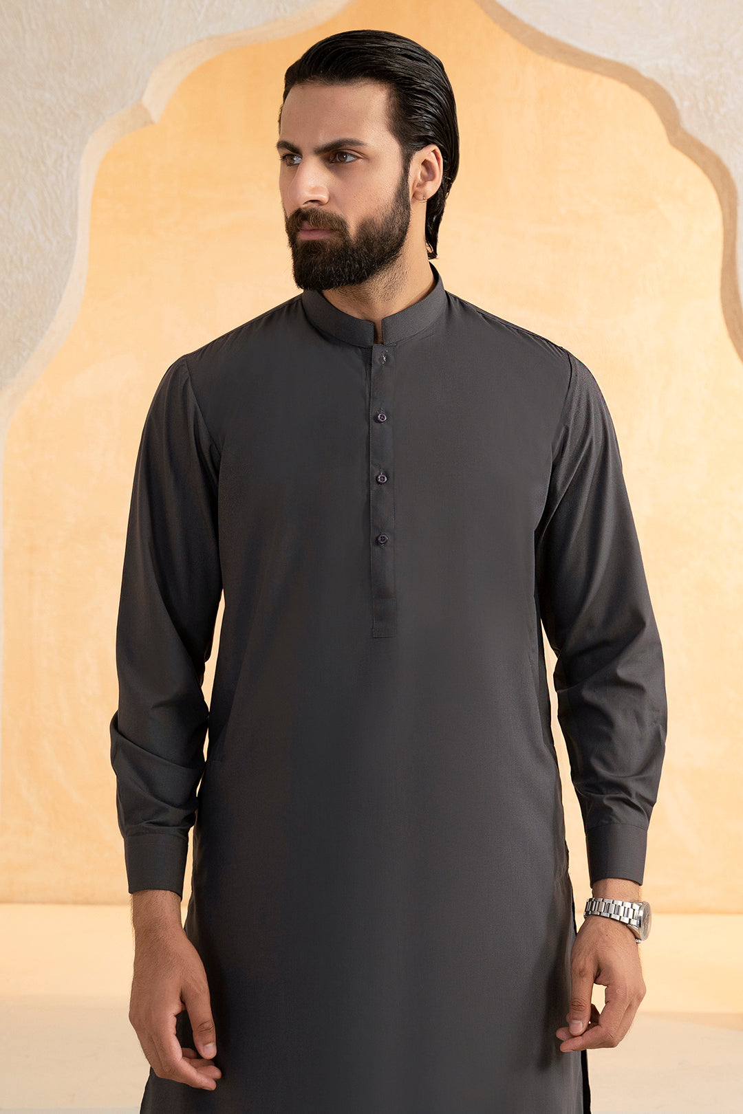 Black Wash & Wear Shalwar Kameez Fabric (2-Piece) - Image 173