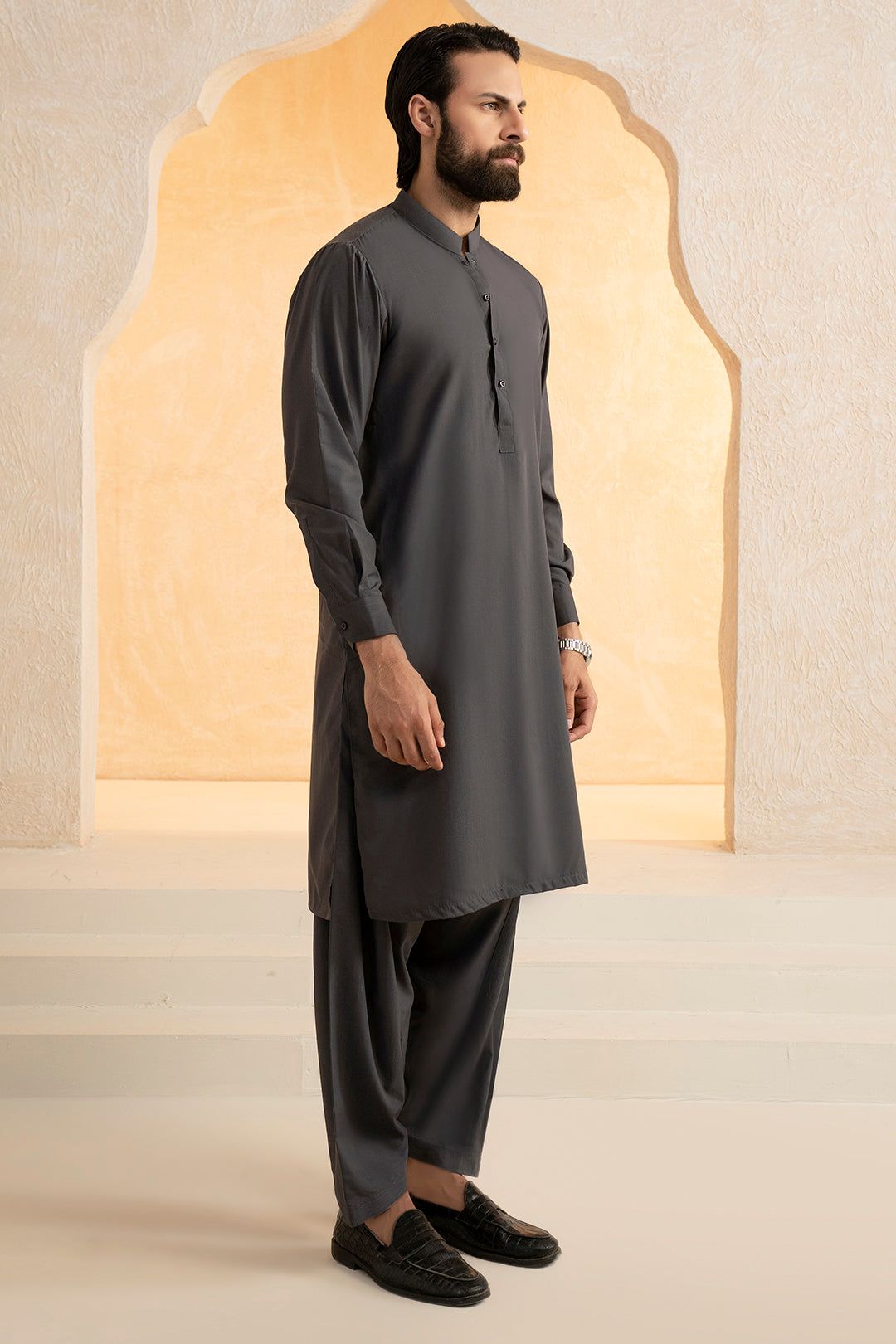Black Wash & Wear Shalwar Kameez Fabric (2-Piece) - Image 177