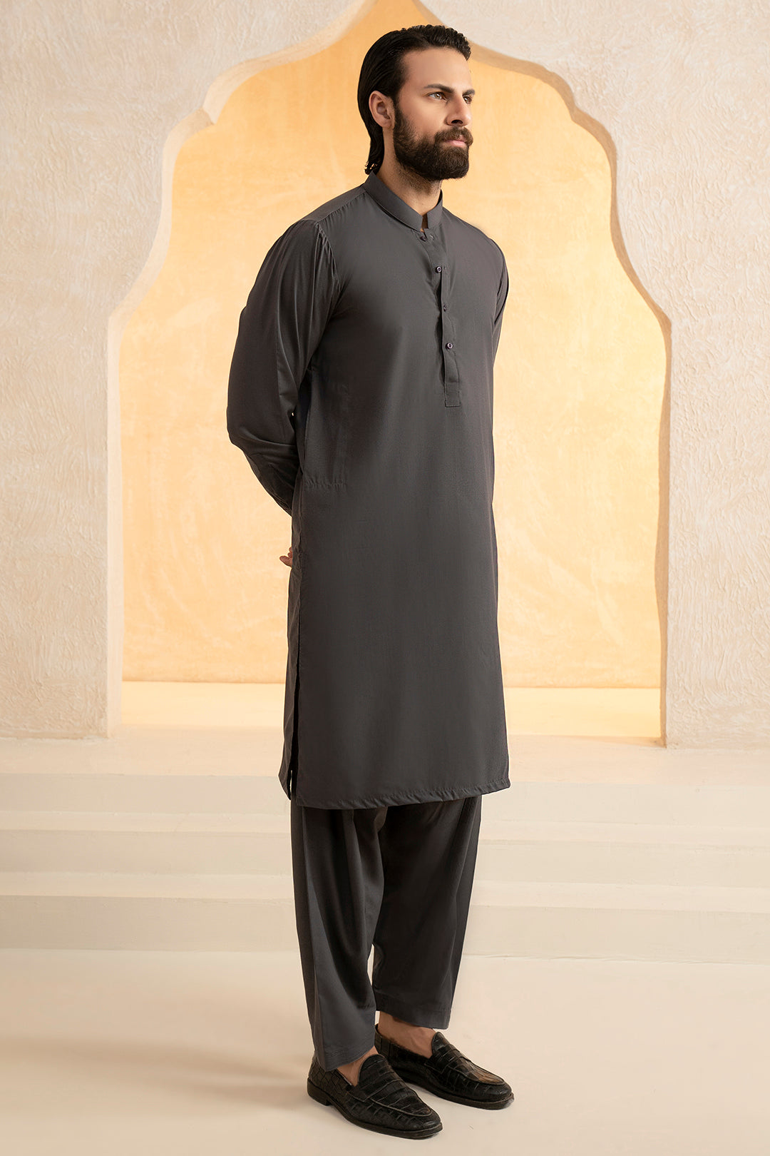 Black Wash & Wear Shalwar Kameez Fabric (2-Piece) - Image 179