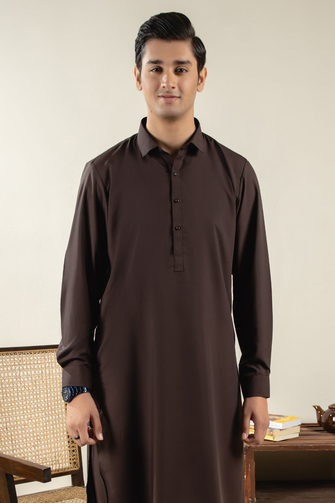 Black Wash & Wear Shalwar Kameez Fabric (2-Piece) - Image 67
