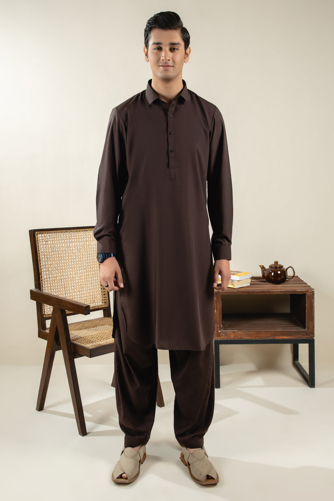 Black Wash & Wear Shalwar Kameez Fabric (2-Piece) - Image 70
