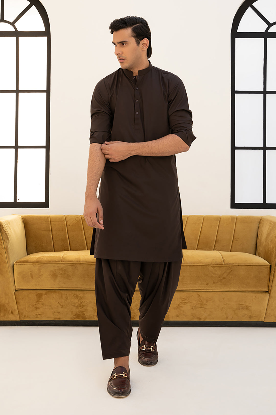 Black Wash & Wear Shalwar Kameez Fabric (2-Piece) - Image 73