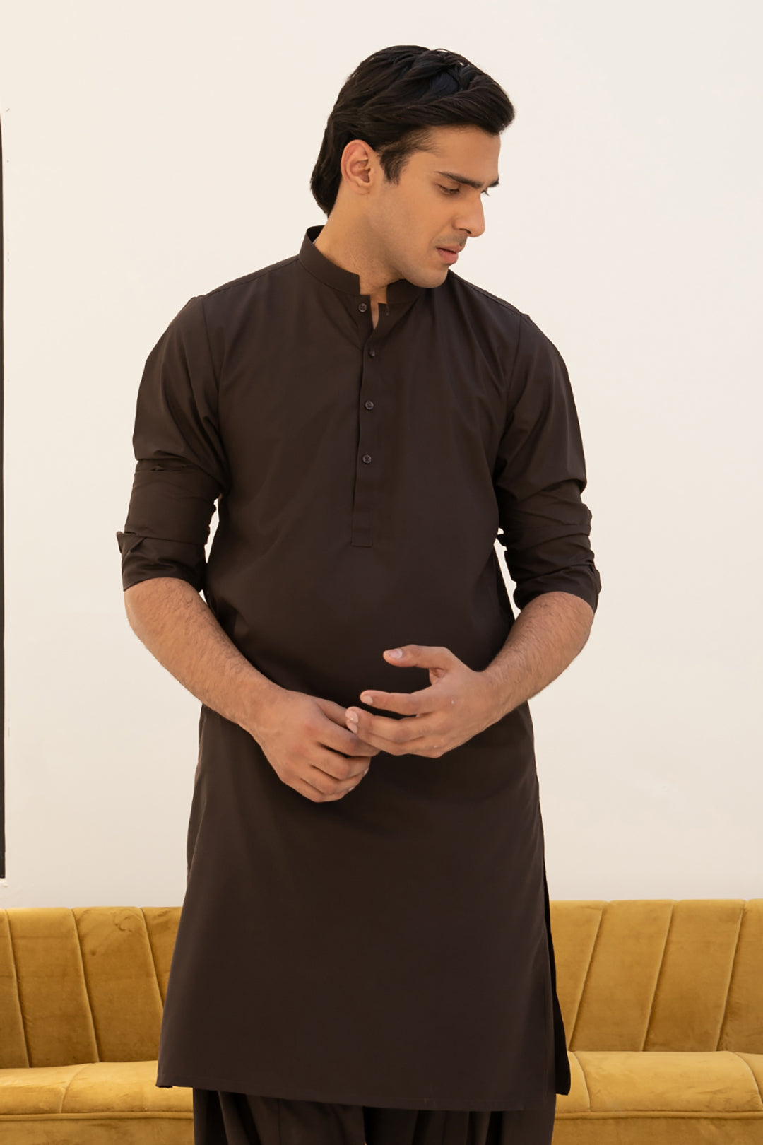Black Wash & Wear Shalwar Kameez Fabric (2-Piece) - Image 74