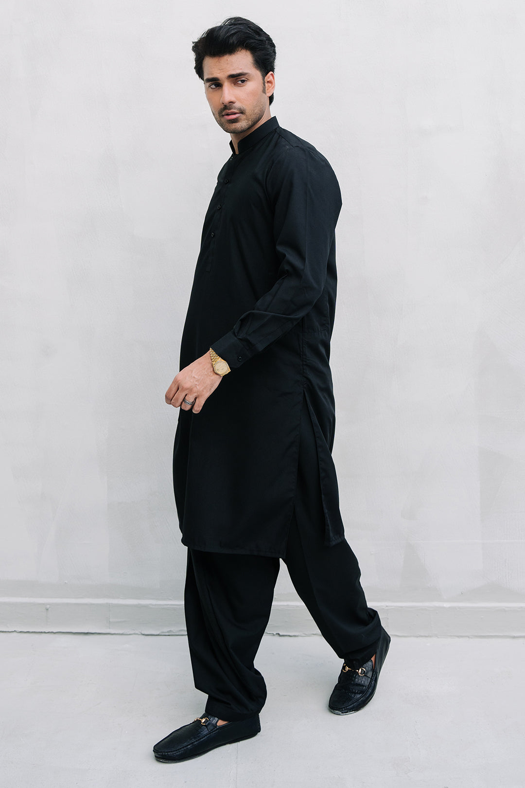 Black Wash & Wear Shalwar Kameez Fabric (2-Piece) - Image 89