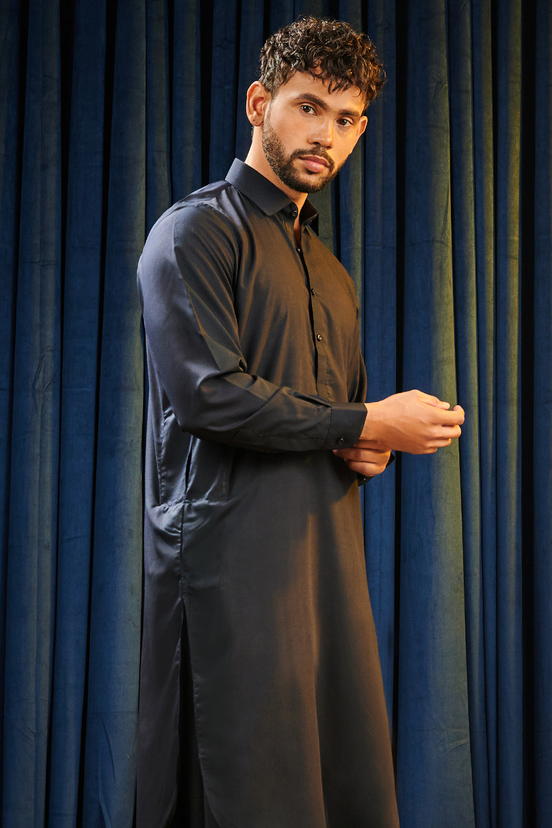 Black Wash & Wear Shalwar Kameez Fabric (2-Piece) - Image 99