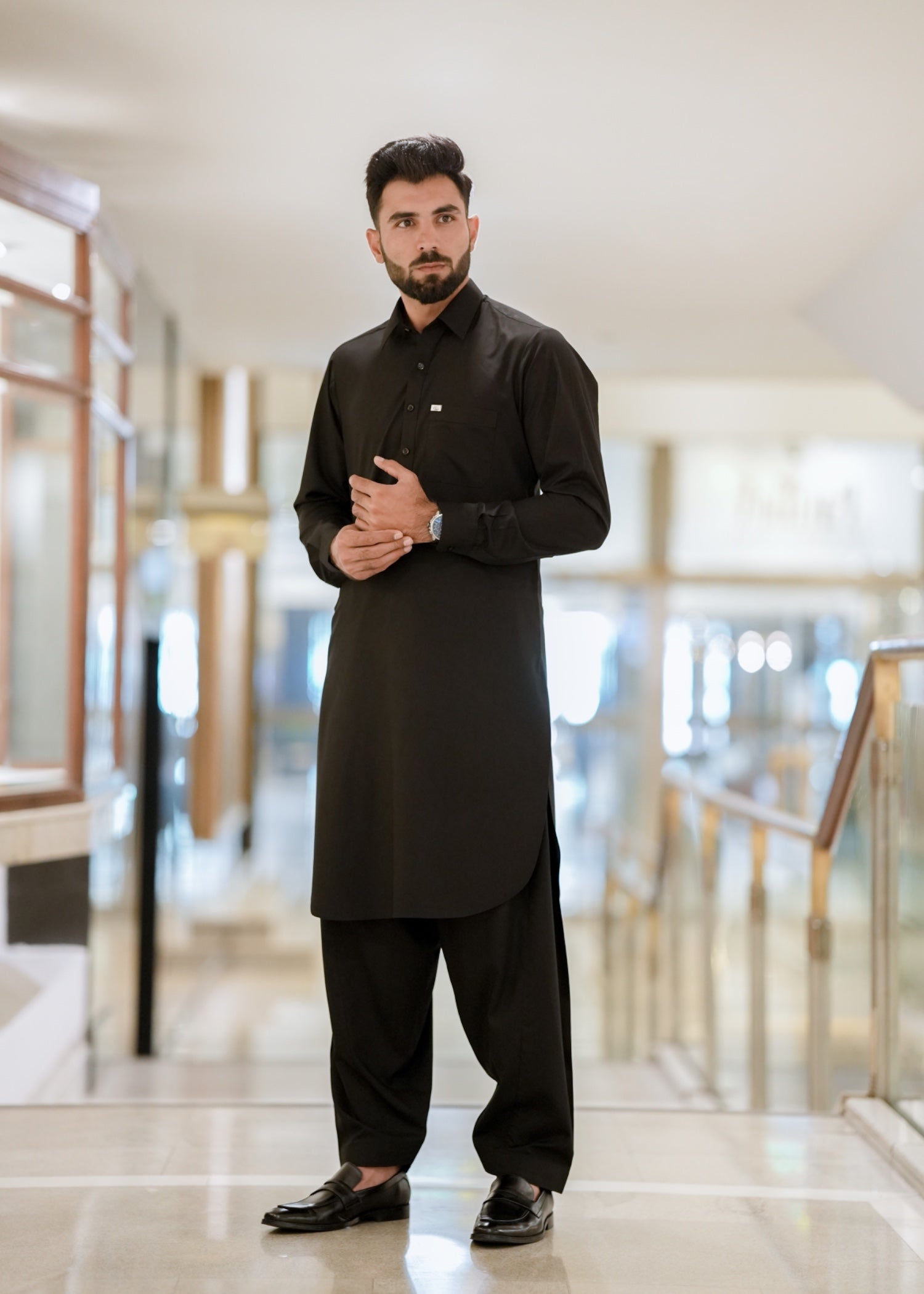 Black Wash & Wear Shalwar Kameez (2-Piece) - Image 1