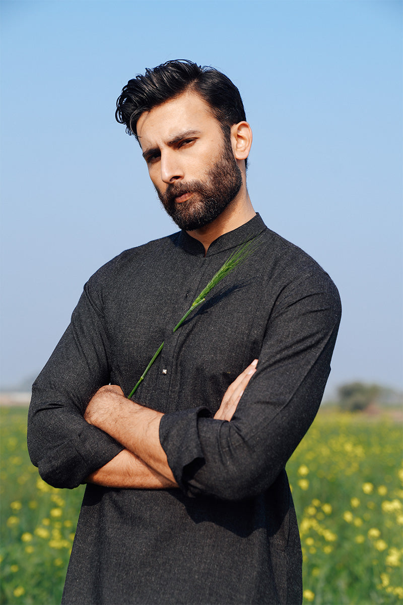 Black Woollen Blend Shalwar Kameez (2-Piece) - Image 3