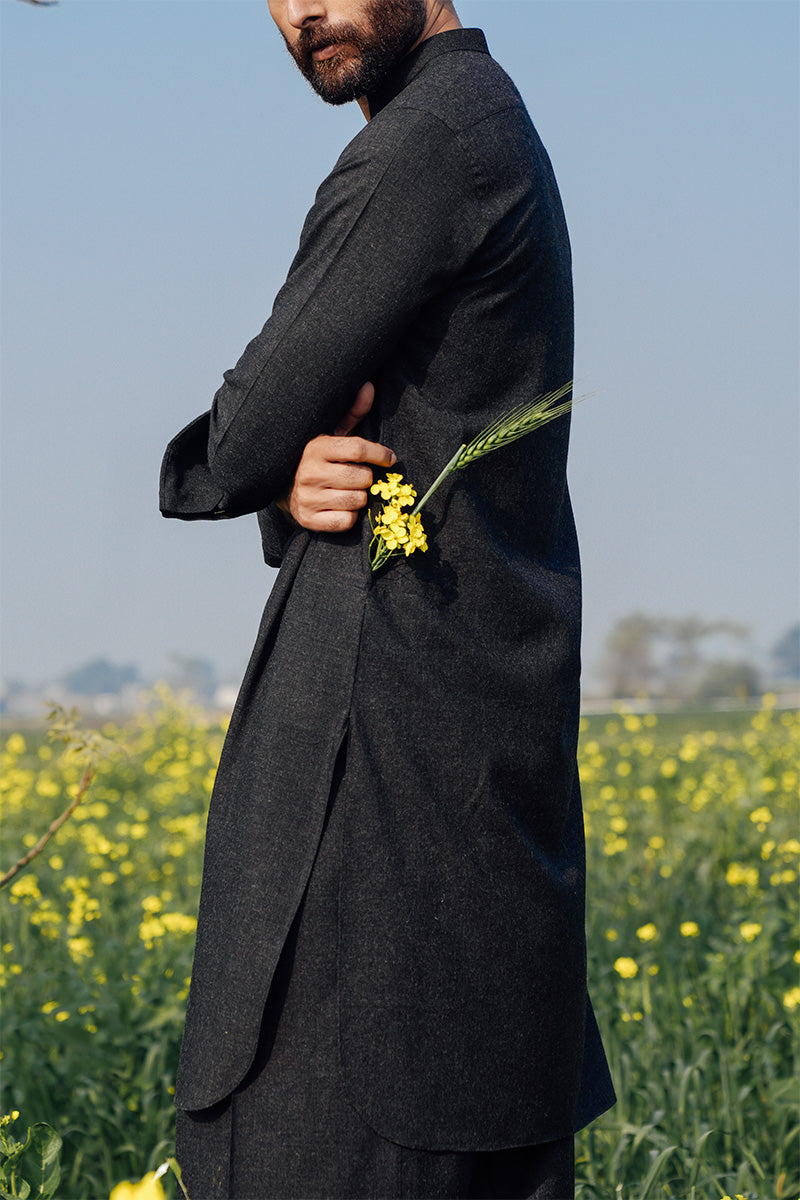 Black Woollen Blend Shalwar Kameez (2-Piece) - Image 4