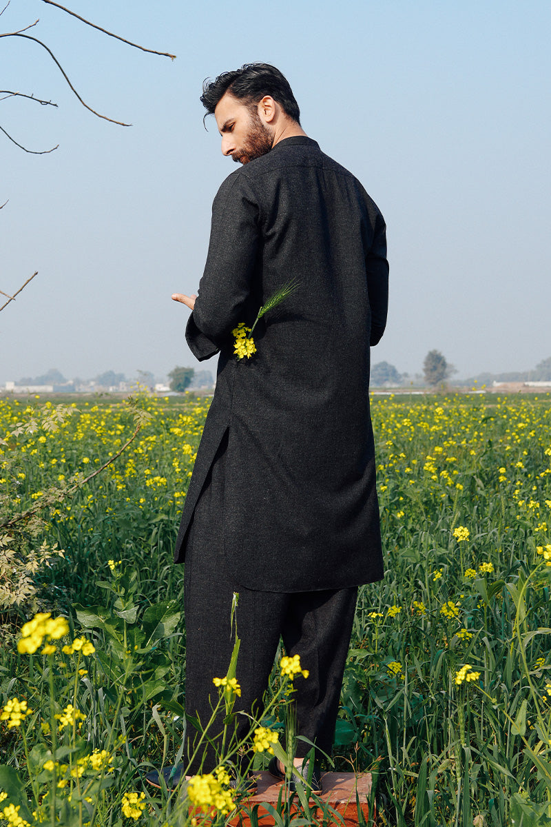 Black Woollen Blend Shalwar Kameez (2-Piece) - Image 5