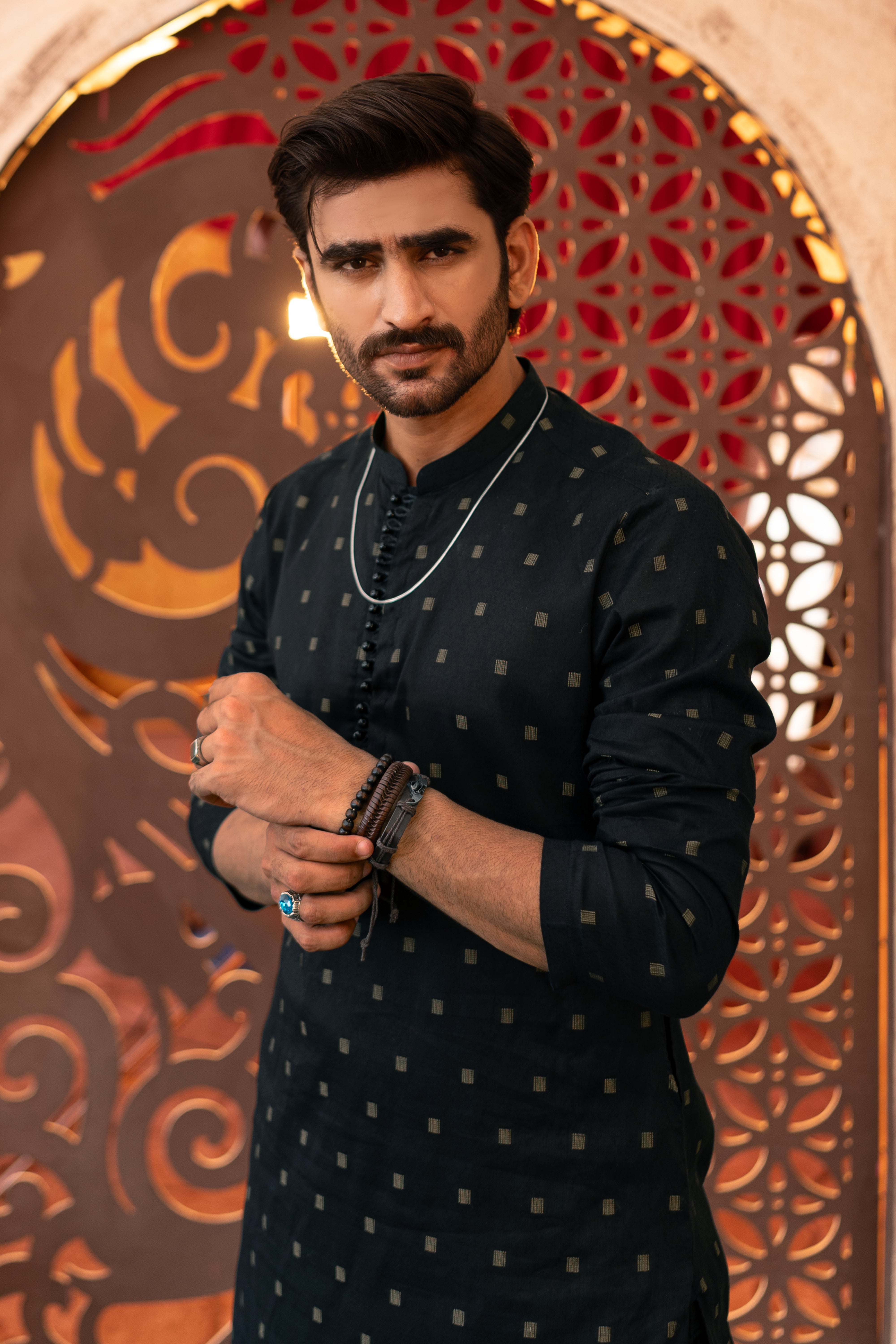 Black Jacquard Cotton Shalwar Kameez (2-Piece) - Image 1