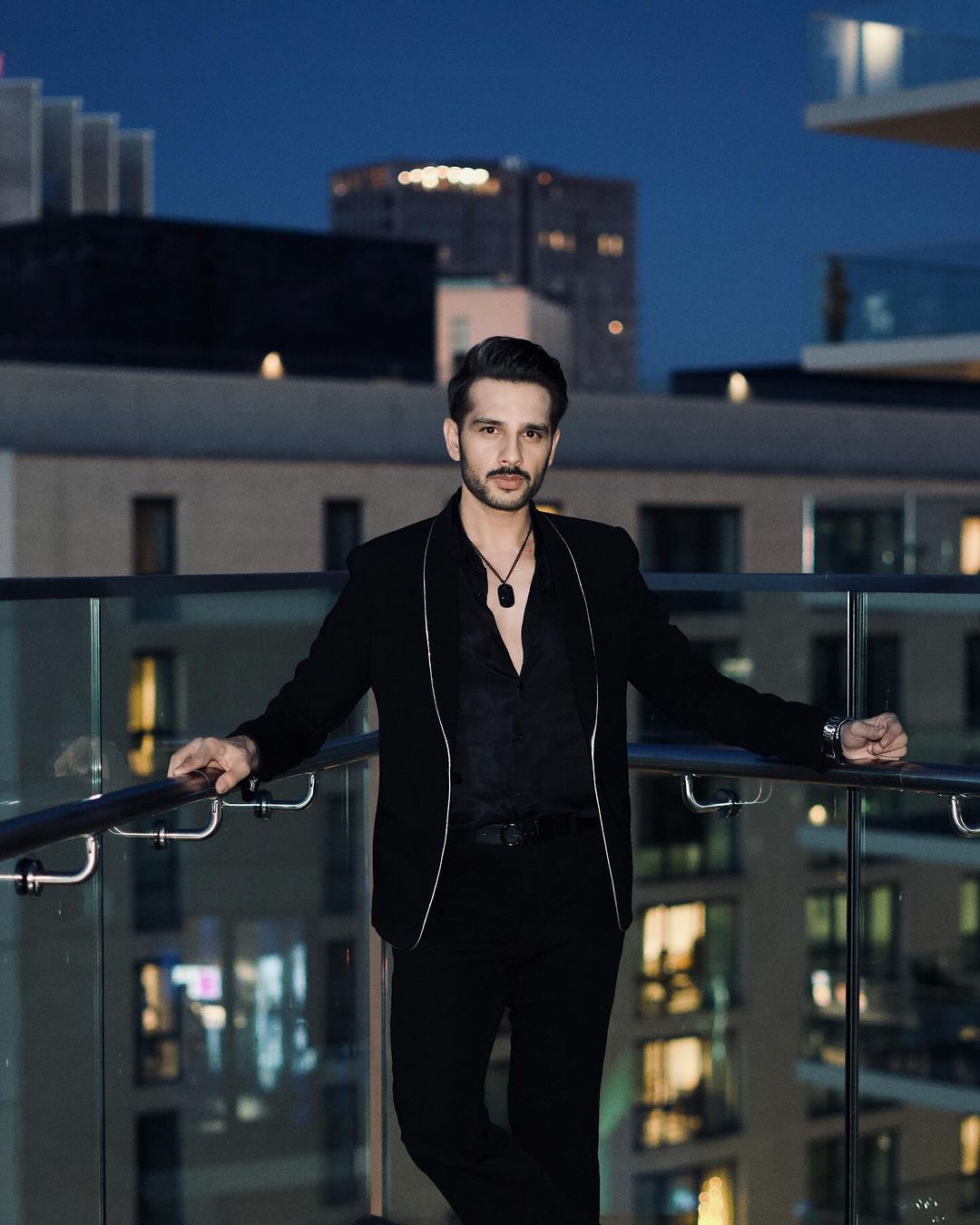 Black White-Piped Armani Suit with Satin Shirt (3-Piece) - Image 3