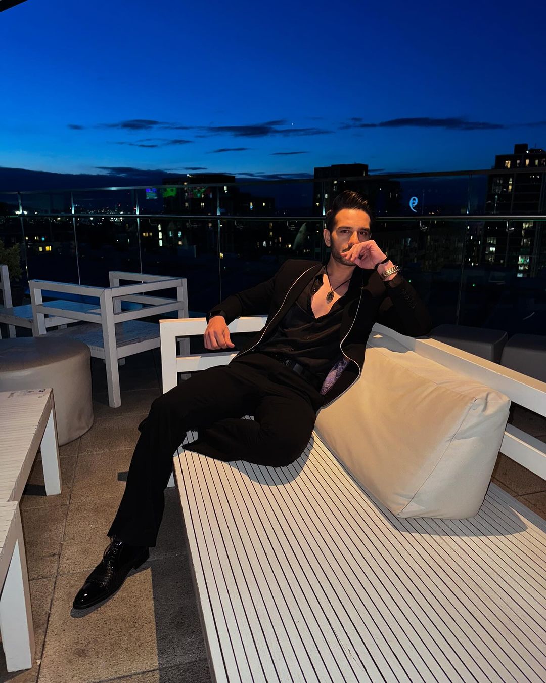 Black White-Piped Armani Suit with Satin Shirt (3-Piece) - Image 4