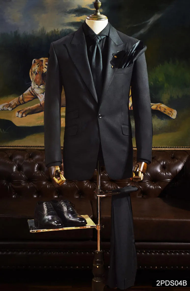 Black Terry Rayon Peak Lapel Tuxedo (2-Piece) - Image 1