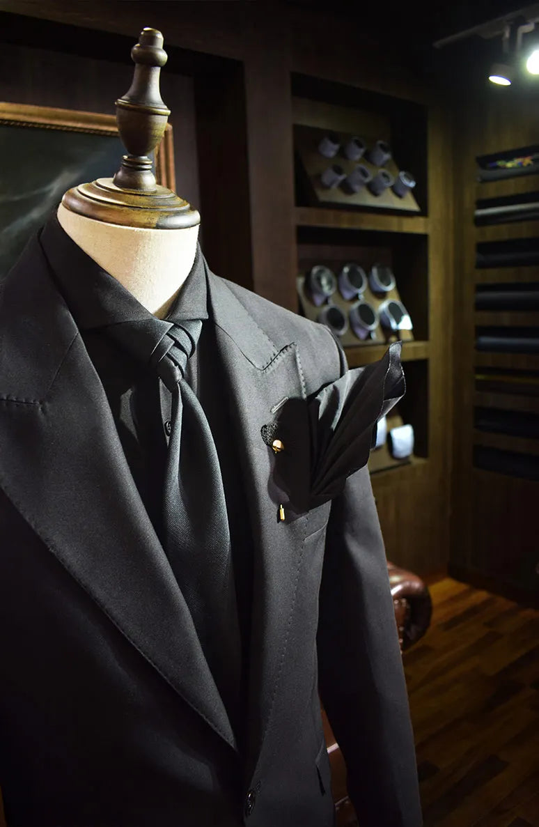 Black Terry Rayon Peak Lapel Tuxedo (2-Piece) - Image 2