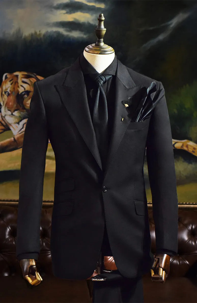 Black Terry Rayon Peak Lapel Tuxedo (2-Piece) - Image 3