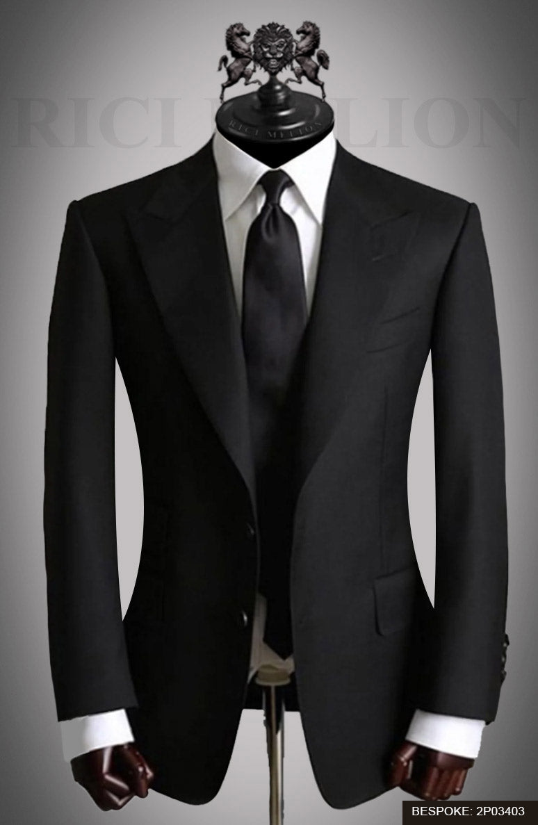 Black Textured Wool-Blend Tuxedo Suit (2-Piece) - Image 1