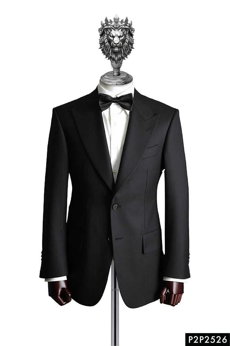 Black Peak Lapel Wool-Blend Tuxedo (2-Piece) - Image 1