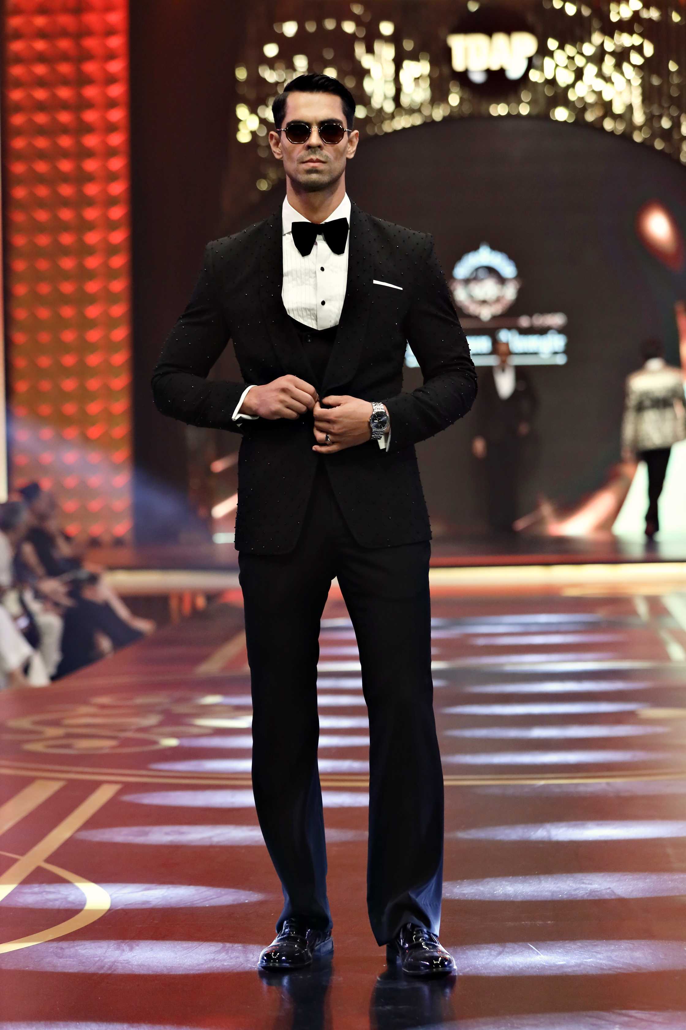 Black Hand-Embellished Wool Tuxedo (3-Piece) - Image 2