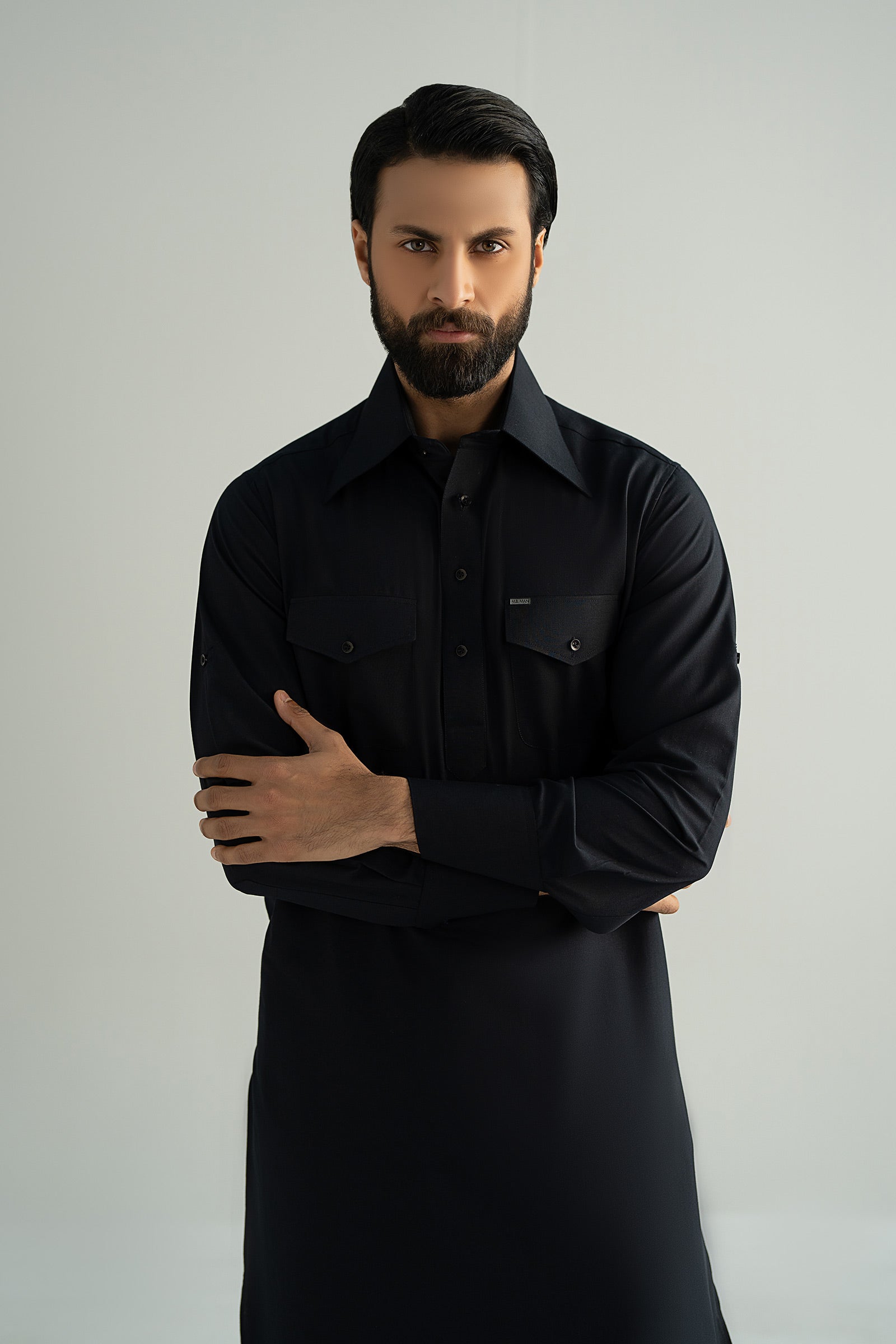Black Cotton Pathani Suit (2-Piece) - Image 3