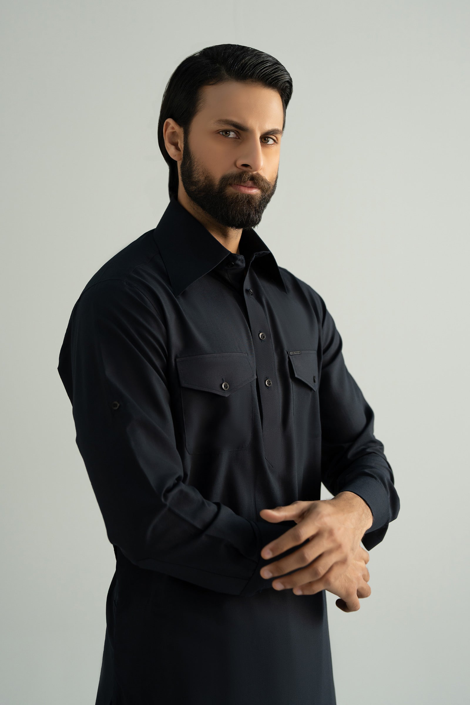 Black Cotton Pathani Suit (2-Piece) - Image 4