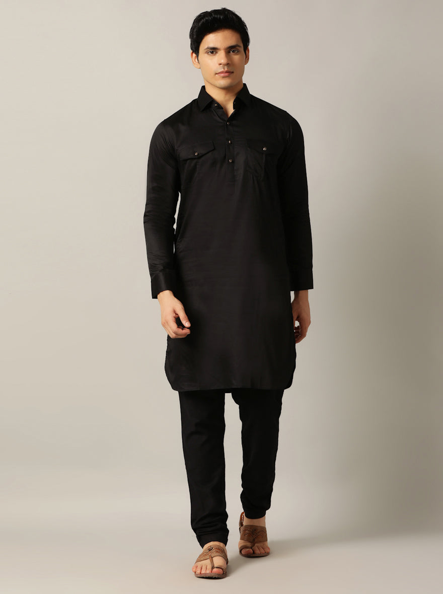 Black Silk Blend Pathani Suit (2-Piece) - Image 4