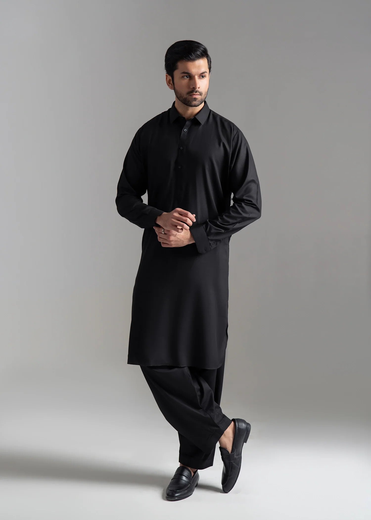 Black Wash & Wear Pathani Suit (2-Piece) - Image 1