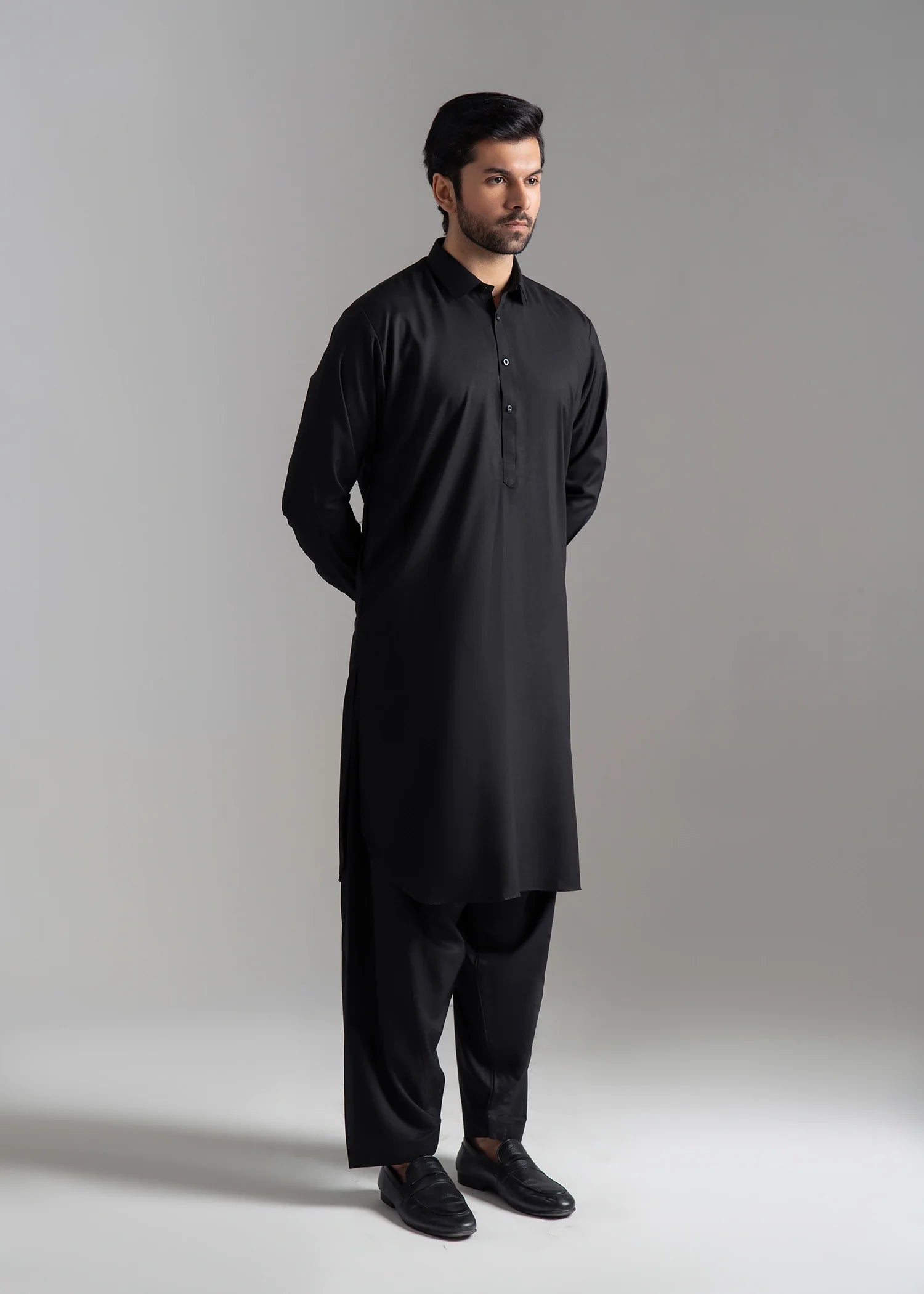 Black Wash & Wear Pathani Suit (2-Piece) - Image 4
