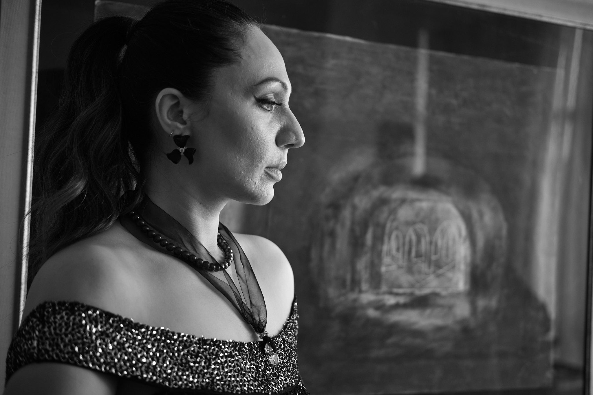 Black Sequin Net Peplum Top & Flared Pants (2-Piece) - Image 2