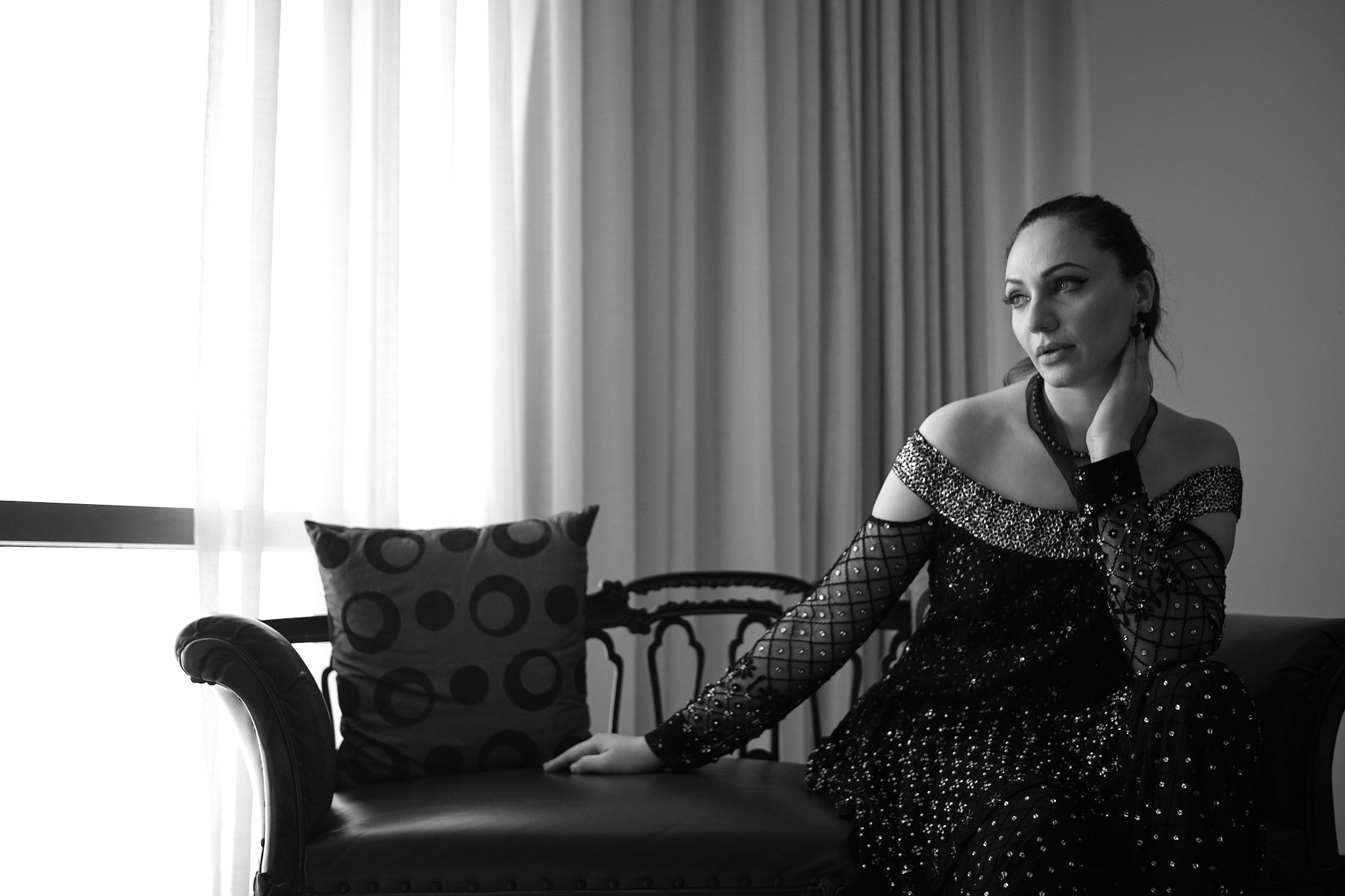 Black Sequin Net Peplum Top & Flared Pants (2-Piece) - Image 4