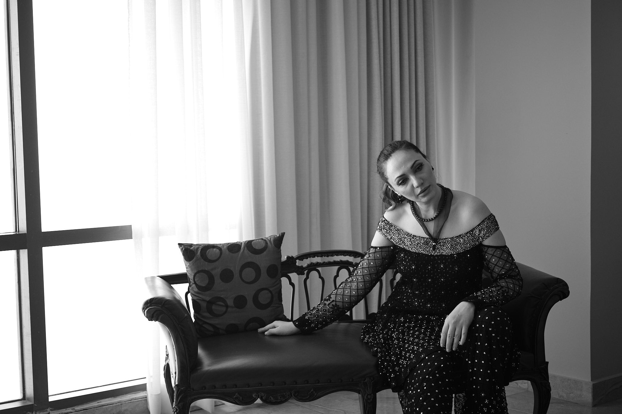 Black Sequin Net Peplum Top & Flared Pants (2-Piece) - Image 5