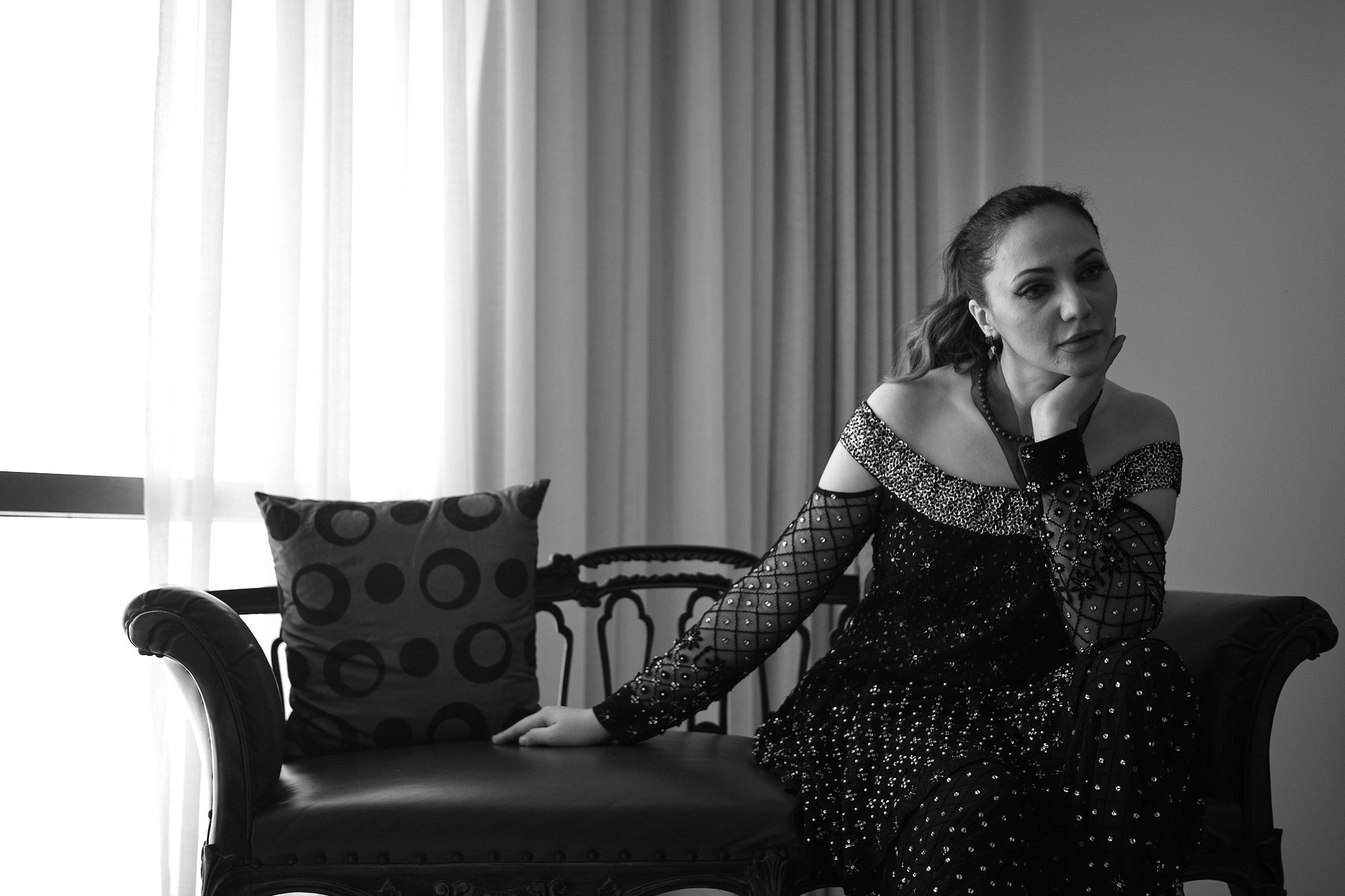 Black Sequin Net Peplum Top & Flared Pants (2-Piece) - Image 6