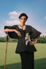 Black Embroidered Raw Silk Peplum (2-Piece) - Image 3