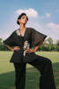 Black Embroidered Raw Silk Peplum (2-Piece) - Image 6
