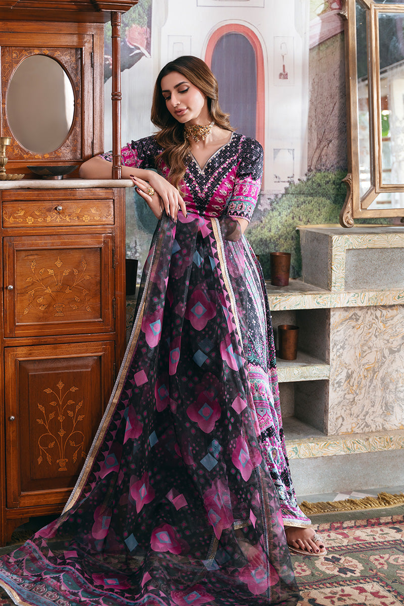 Pakistani Black Embellished Charmeuse Silk Pishwas (3-Piece) - Image 5