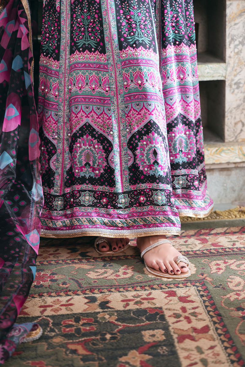 Pakistani Black Embellished Charmeuse Silk Pishwas (3-Piece) - Image 7