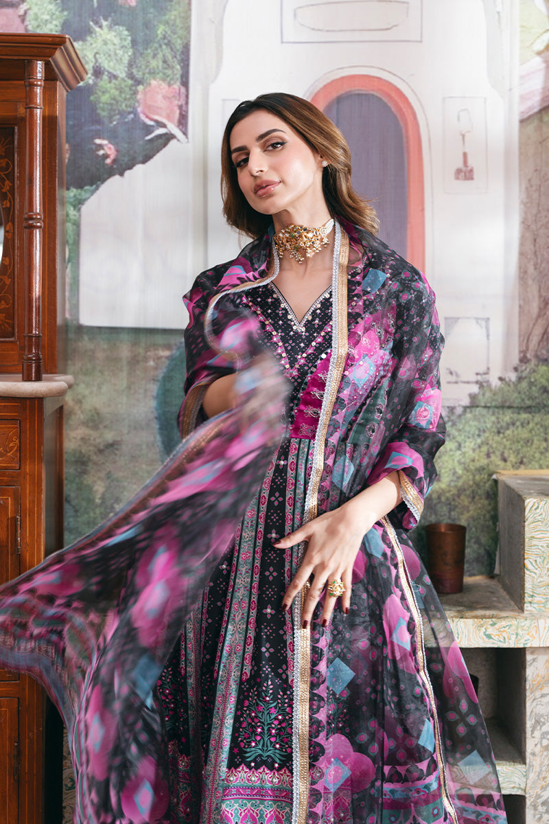 Pakistani Black Embellished Charmeuse Silk Pishwas (3-Piece) - Image 9