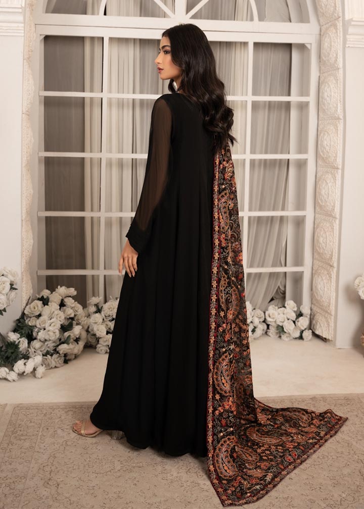 Black Embroidered Chiffon Pishwas Dress (2-Piece) - Image 3