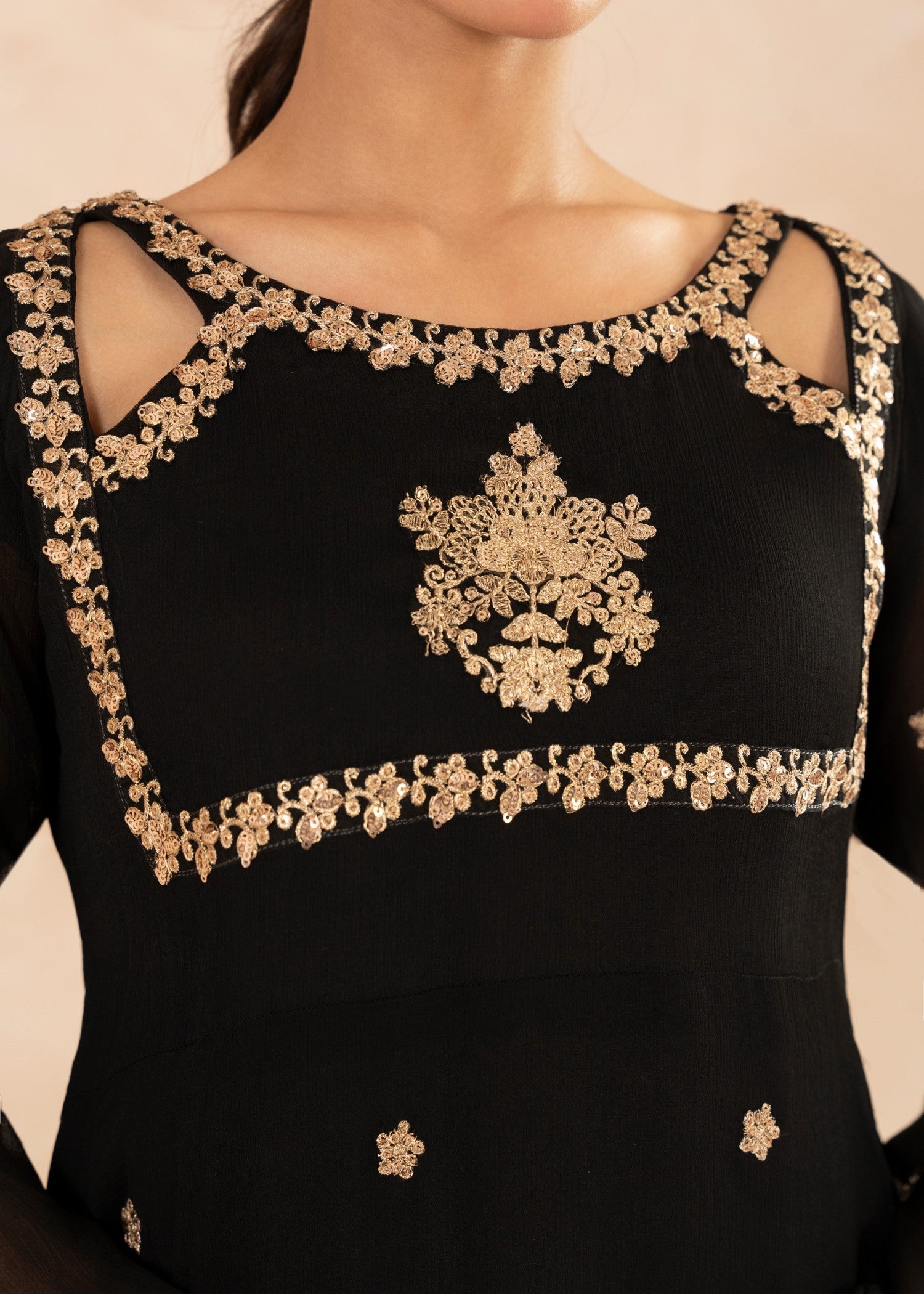 Black Sequin Embroidered Chiffon Pishwas (3-Piece) - Image 6
