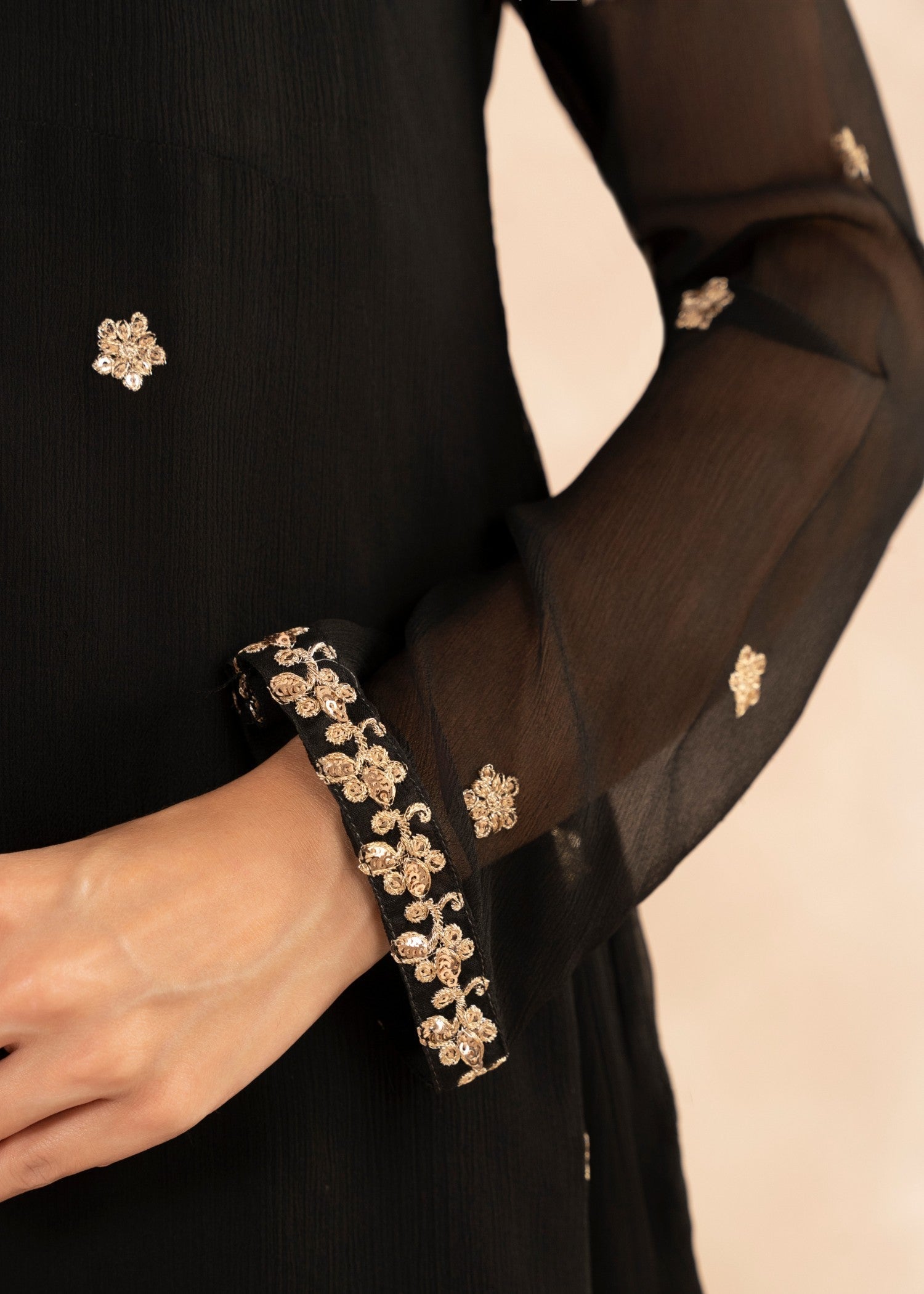 Black Sequin Embroidered Chiffon Pishwas (3-Piece) - Image 7